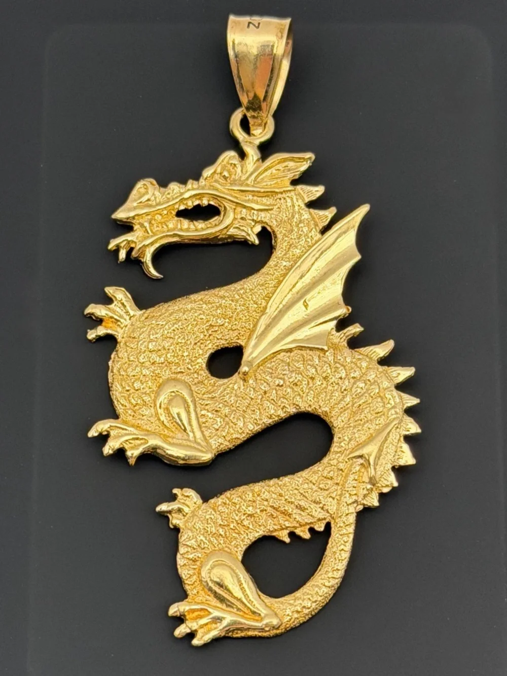 10k Solid Yellow Gold Serpent Chinese Zodiac Winged Fire Dragon Charm Pendant